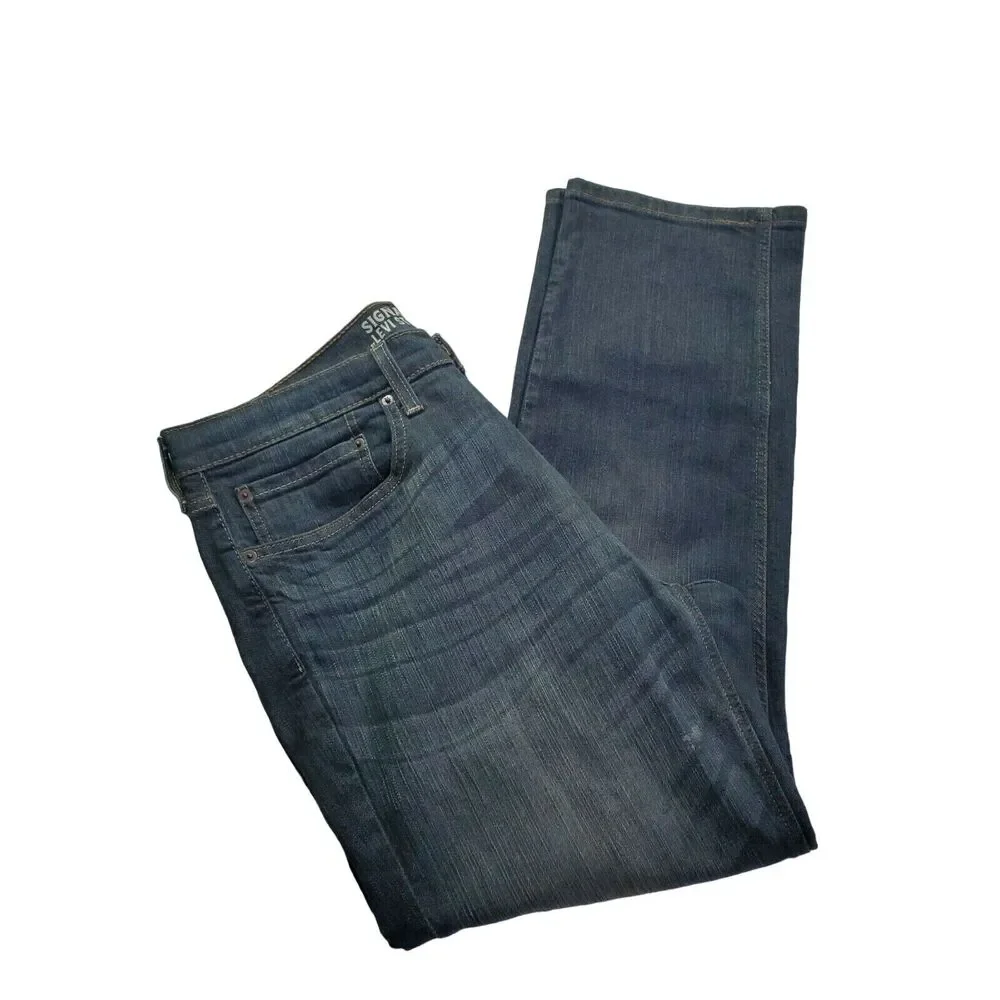 Levis Jeans Size 34X30‎ Mens Solid Blue High Rise Athletic Fit Bootcut Leg